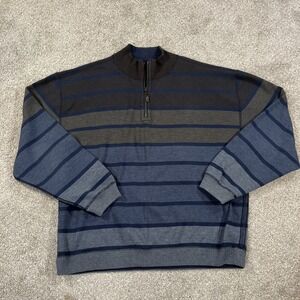 Tommy‎ Bahama Mens XL Quarter Zip Sweater Striped Cotton Blue Gray Pullover Golf